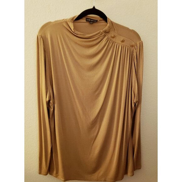 Lane Bryant Draped Neck Tan Pullon Long Sleeve Blouse Top Button Trim 18/20 EUC - Picture 1 of 8